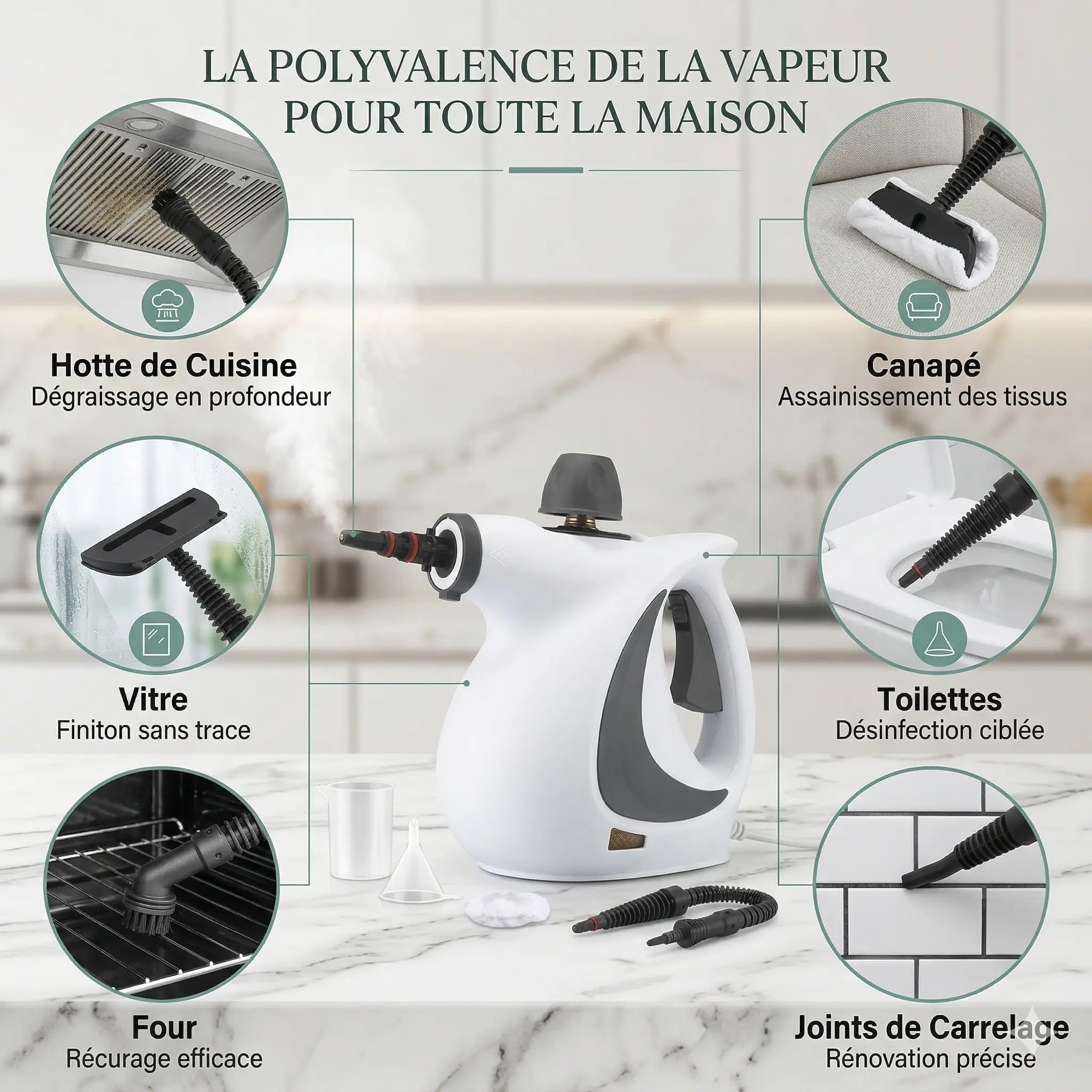 Nettoyeur à Vapeur Portatif 1050W 3 Bars | Machine Vapeur Multi-Surfaces