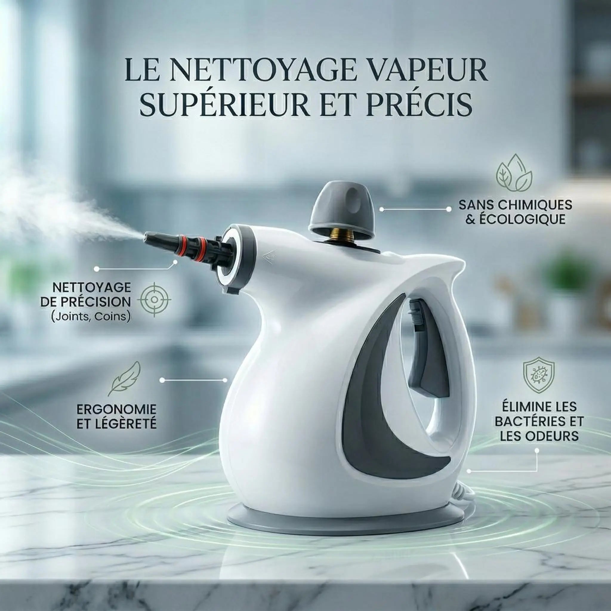 Nettoyeur à Vapeur Portatif 1050W 3 Bars | Machine Vapeur Multi-Surfaces